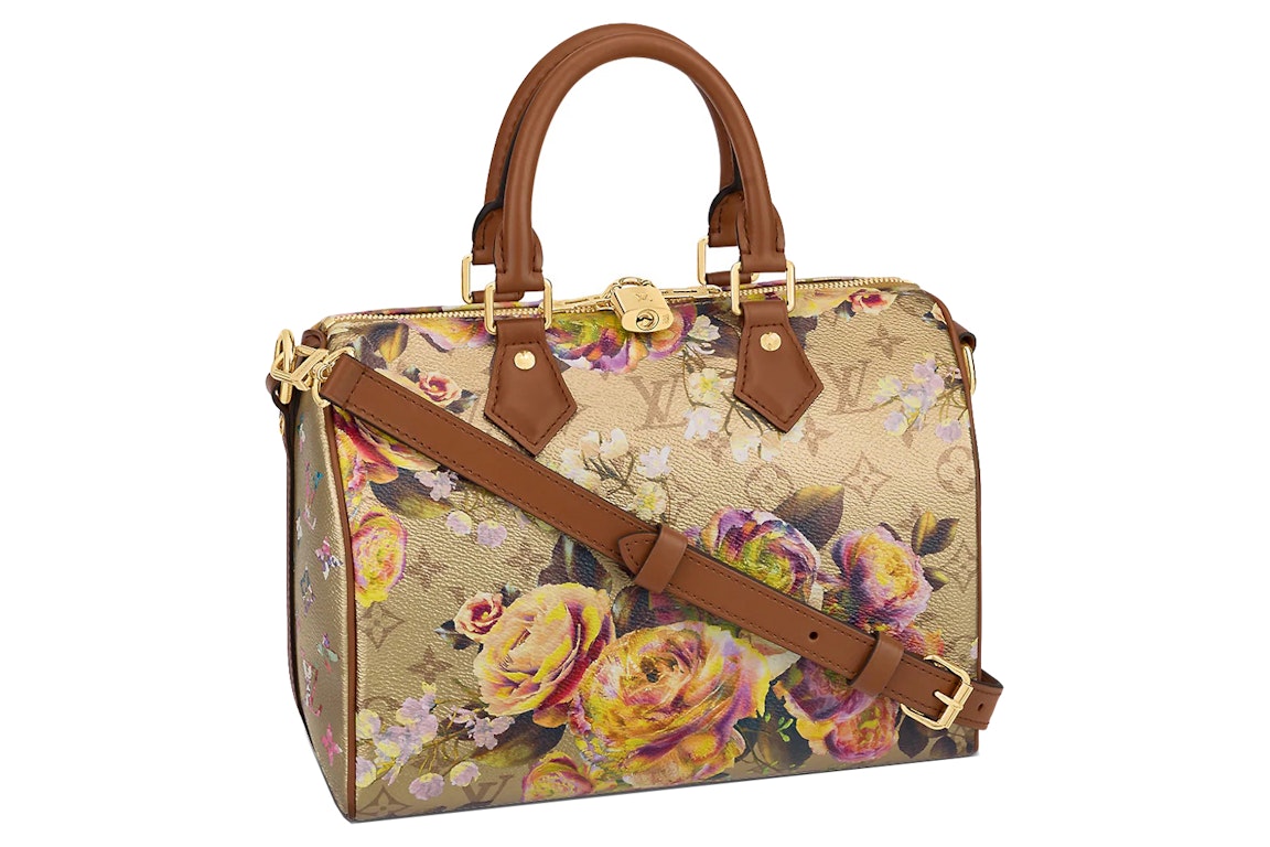 Pre-owned Louis Vuitton Speedy Bandouliere 25 Floral Pattern Gold