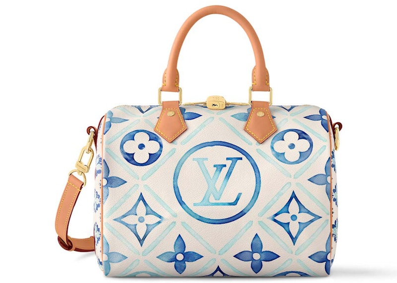 Louis Vuitton Speedy Bandouliere 25 Lagoon Blau in Canvas with Gold tone DE