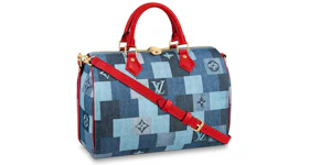 Louis Vuitton Speedy Bandouliere 30 Denim Monogram Check Blue/Red