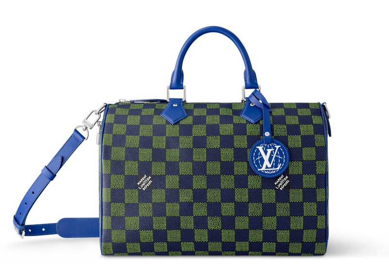 Pre-owned Louis Vuitton Men's Speedy Bandouliere 40 In Damier Heritage Blue Green
