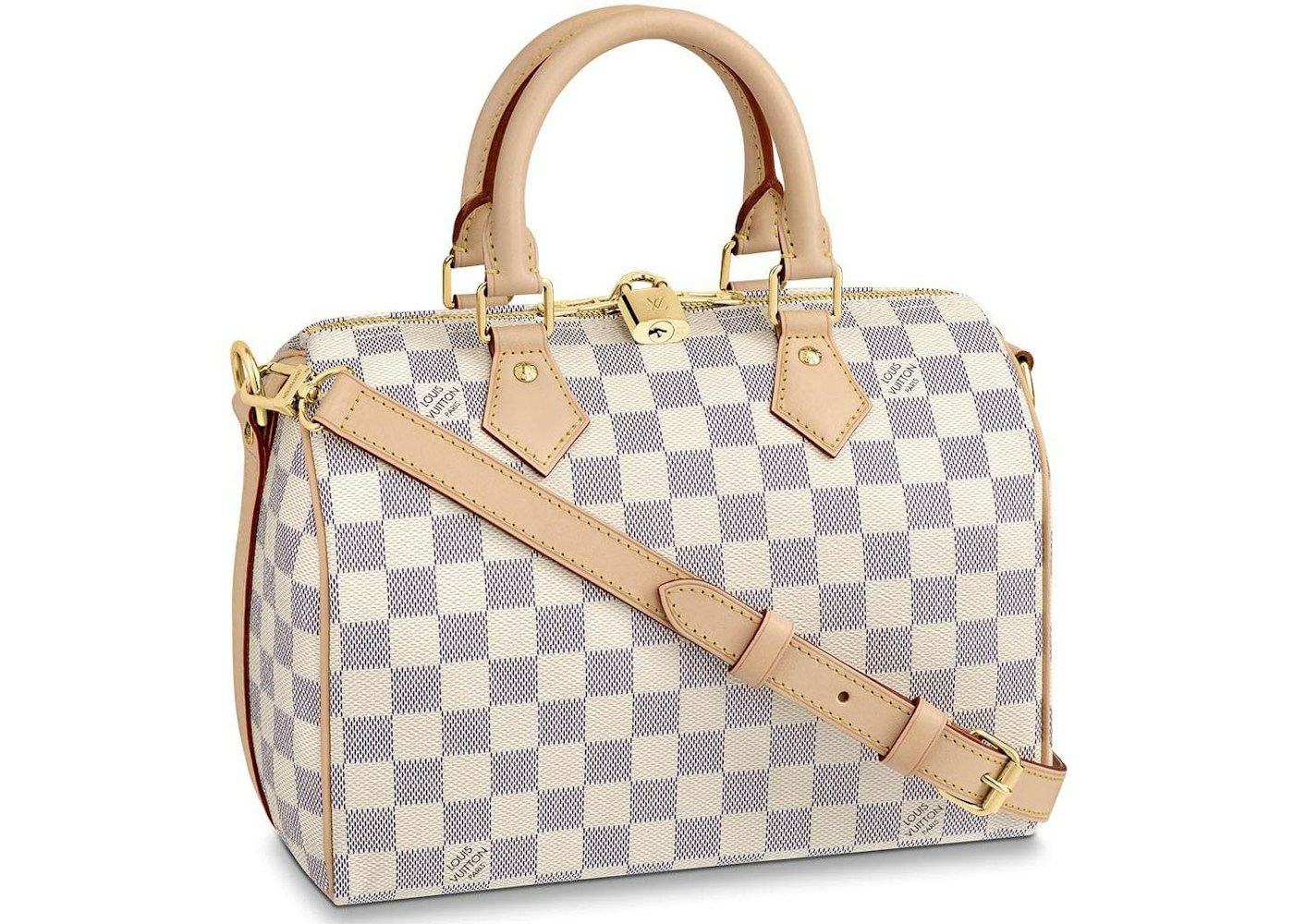 Louis Vuitton Speedy Bandouliere Damier Azur 25 White Blue In Canvas With Gold Tone Louis Vuitton Speedy Bandouliere Damier Azur 25 White Blue In Canvas With Gold Tone