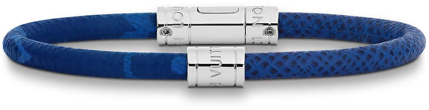 Louis Vuitton Split Leather Bracelet Cobalt/Navy Blue in Monogram Coated  Canvas/Taiga Cowhide Leather with Silver-tone - US