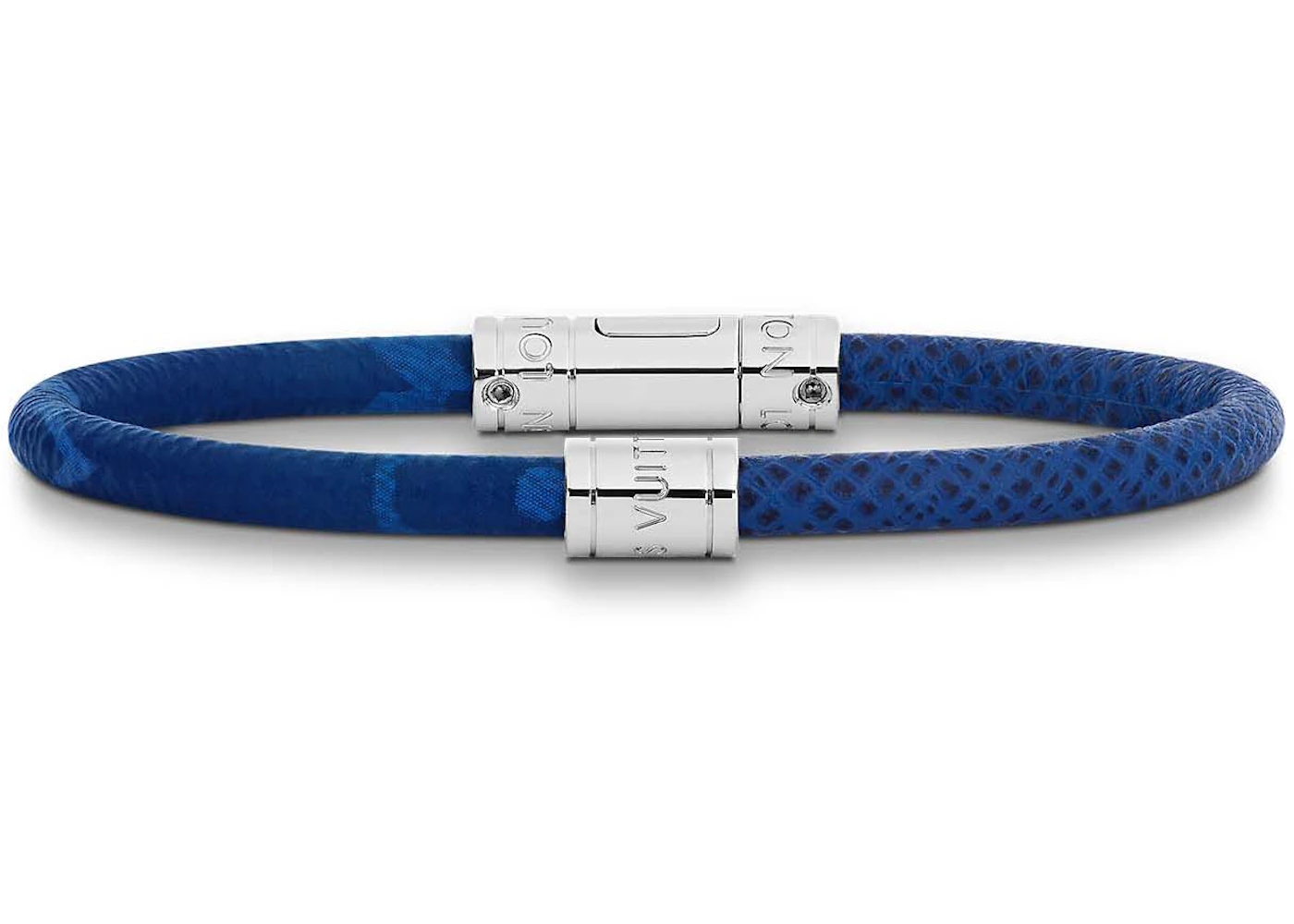 Louis Vuitton Split Leather Bracelet Cobalt/Navy Blue in Monogram Coated  Canvas/Taiga Cowhide Leather with Silver-tone - US
