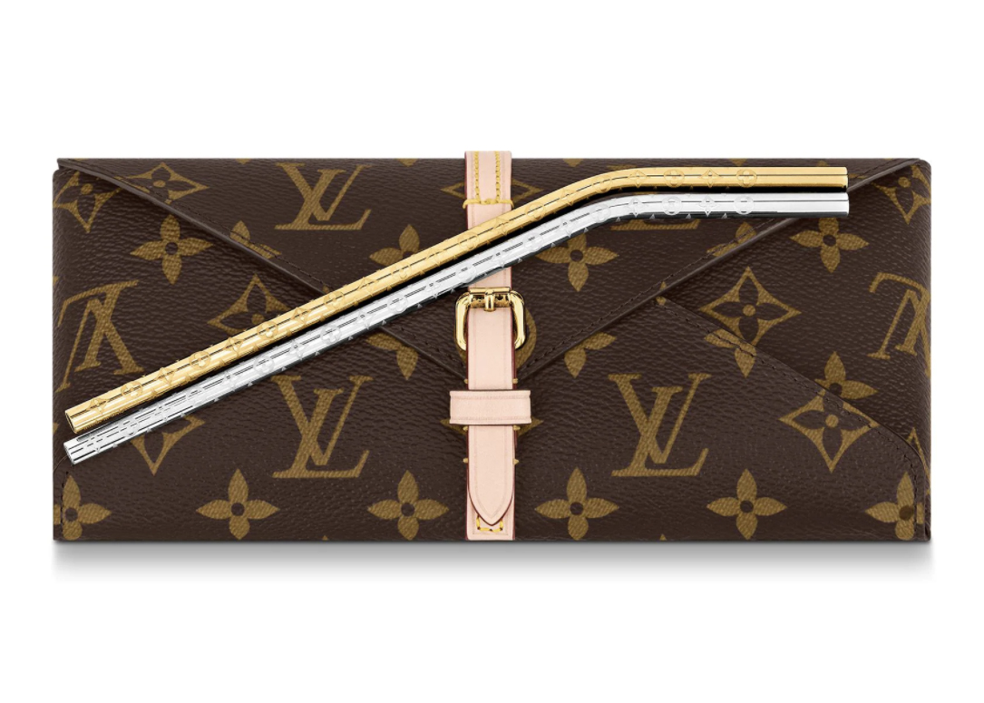 Louis Vuitton Straws and Pouch Monogram Silver Gold in Coated