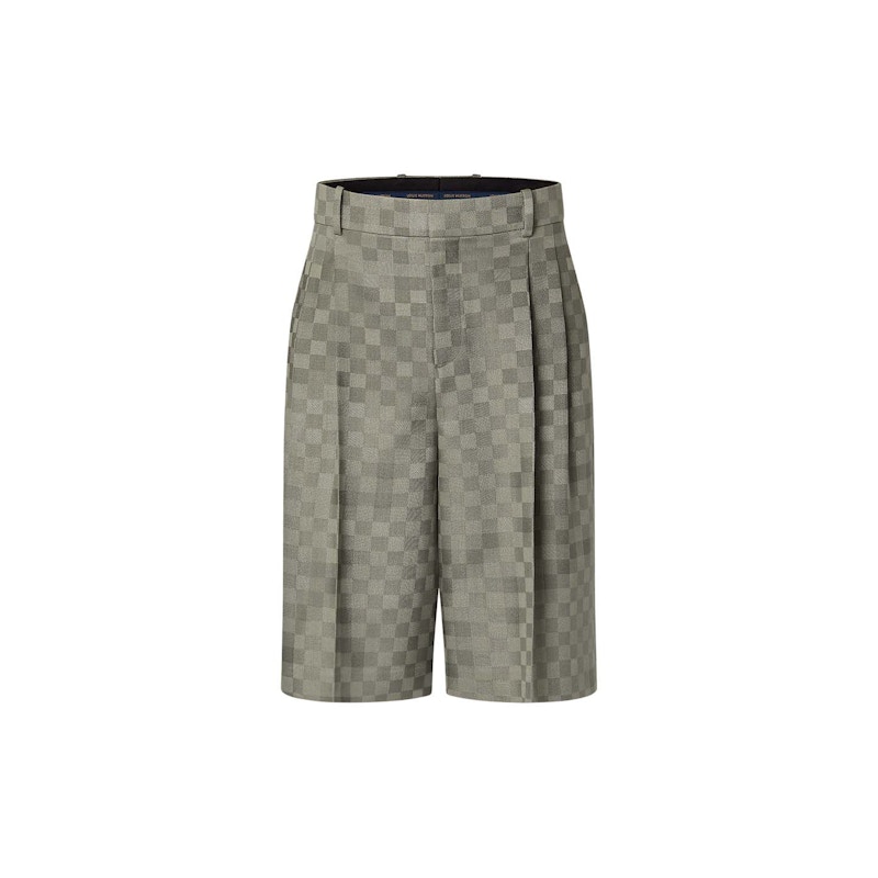 Pre-owned Louis Vuitton Men's Tailored Wide Damier Damoflage Wool Shorts In Grey In Gray