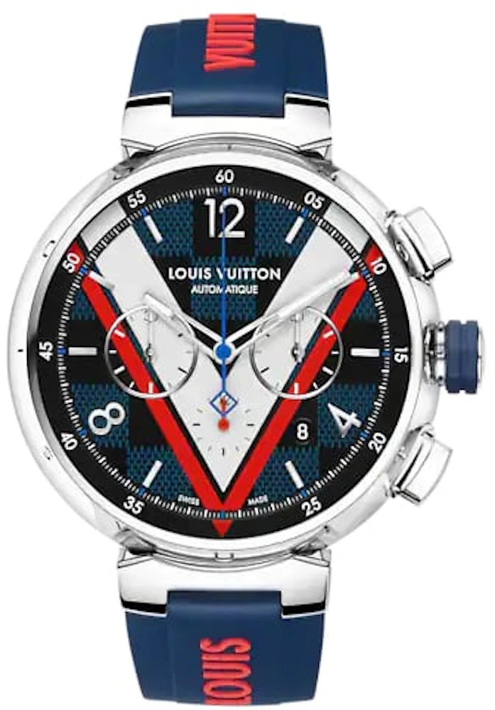 Louis Vuitton Tambour Damier Graphite Race Chronograph QBB160 - 46mm in  Stainless Steel - KR