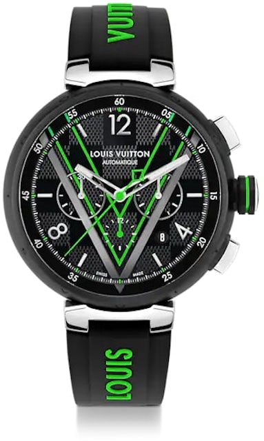 Louis Vuitton 46mm Stainless Steel Damier Graphite Tambour Chronograph Quartz Watch