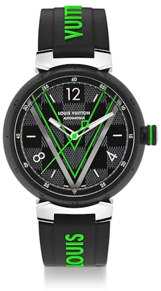 Louis Vuitton Stainless Steel Damier Graphite 41mm Tambour Quartz Watch