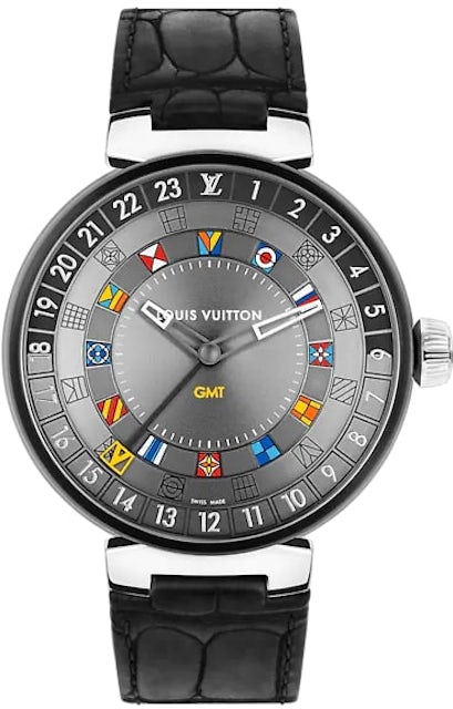 Louis Vuitton Tambour Moon Dual Time Quartz Watch Stainless Steel