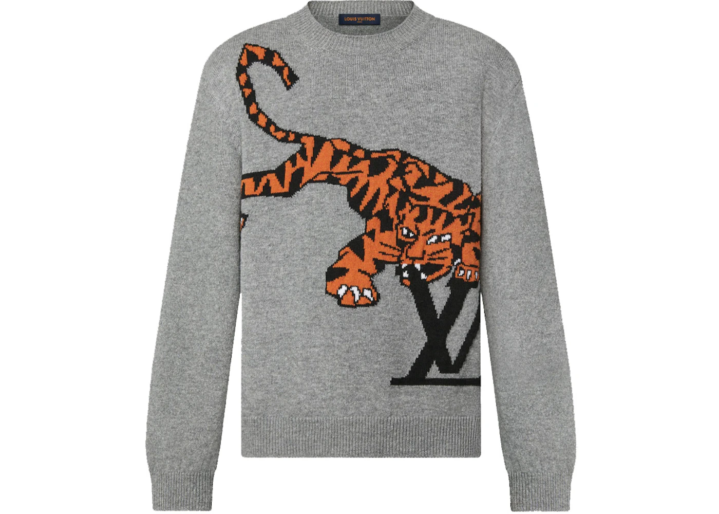 Louis Vuitton Tiger-Pullover mit Intarsienmuster, Grau Herren