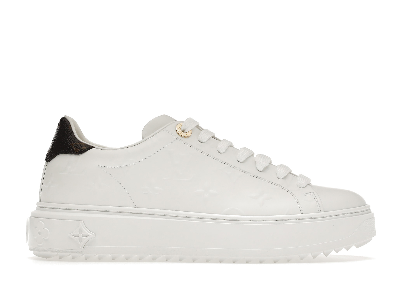 Louis Vuitton Lambskin Embossed Monogram Time Out Sneakers 38 White Used   BrandConscious Authentics