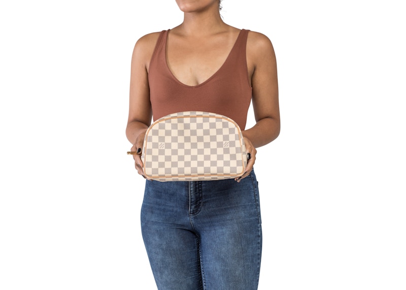 Louis Vuitton Toiletry Bag Damier Azur 25 Ivoire Grey in Coated Canvas