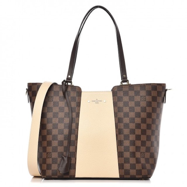 Louis Vuitton Damier Ebene Canvas and Magnolia Leather Jersey Tote
