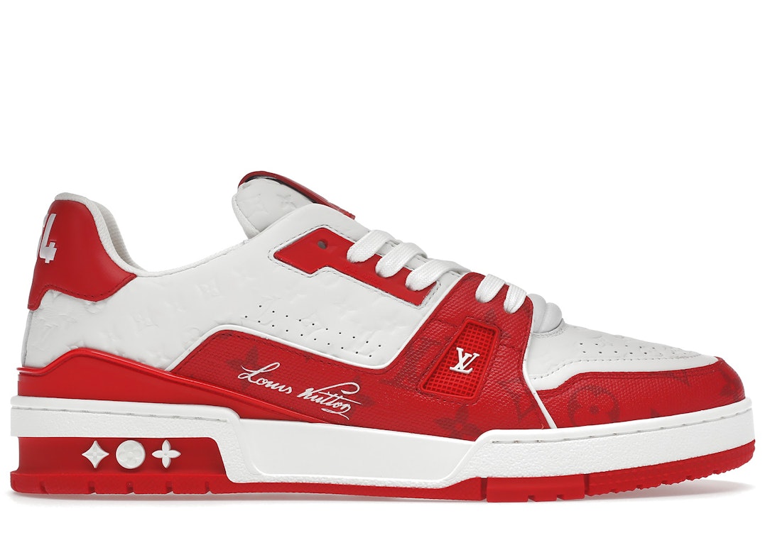 Pre-owned Louis Vuitton Trainer #54 Signature Red White In Red/white