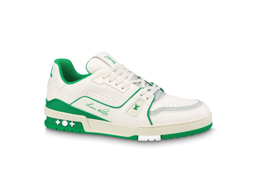 Pre-owned Louis Vuitton Lv Trainer Sneaker Low White Green In White/green, ModeSens