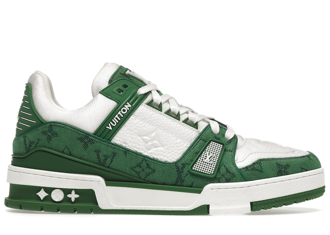 Pre-owned Louis Vuitton Trainer Green Monogram Denim White In Green/white