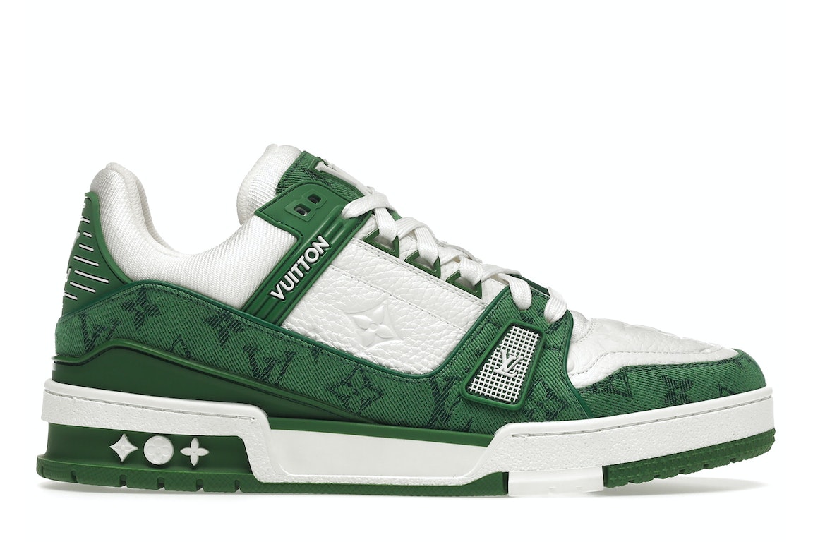 Pre-owned Louis Vuitton Trainer Green Monogram Denim White In Green/white