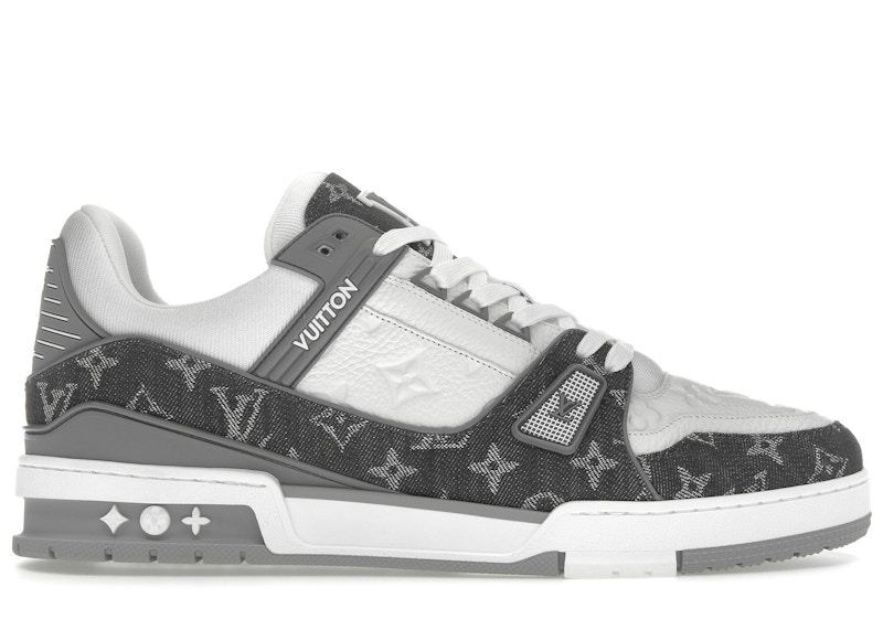 Pre-owned Louis Vuitton Men's Trainer Monogram Denim Sneakers In Grey/white