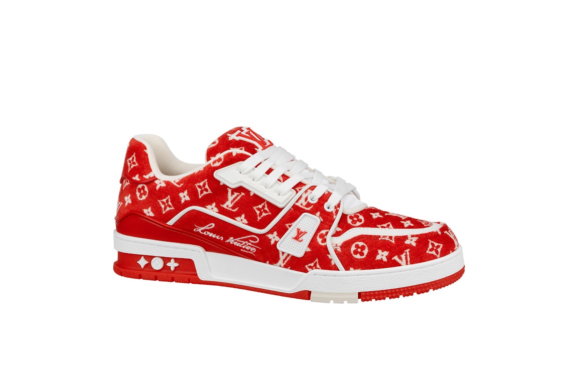 Pre-owned Louis Vuitton Trainer Red Monogram Textile In Red/white
