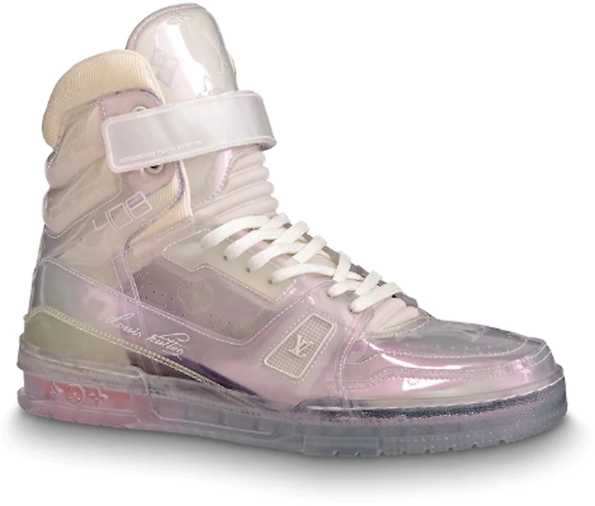 LOUIS VUITTON Mix Materials Transparent Monogram Mens LV Trainer Sneakers  8.5 Pink 815890