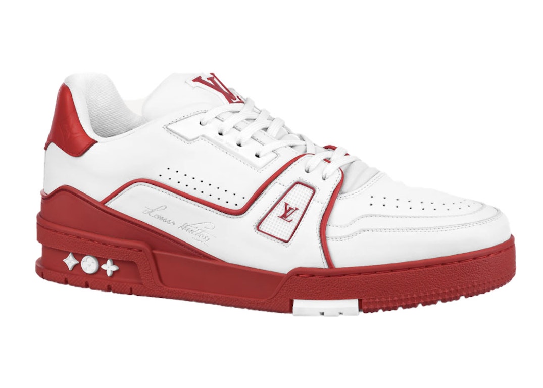 Pre-owned Louis Vuitton Trainer White Red Signature In White/red