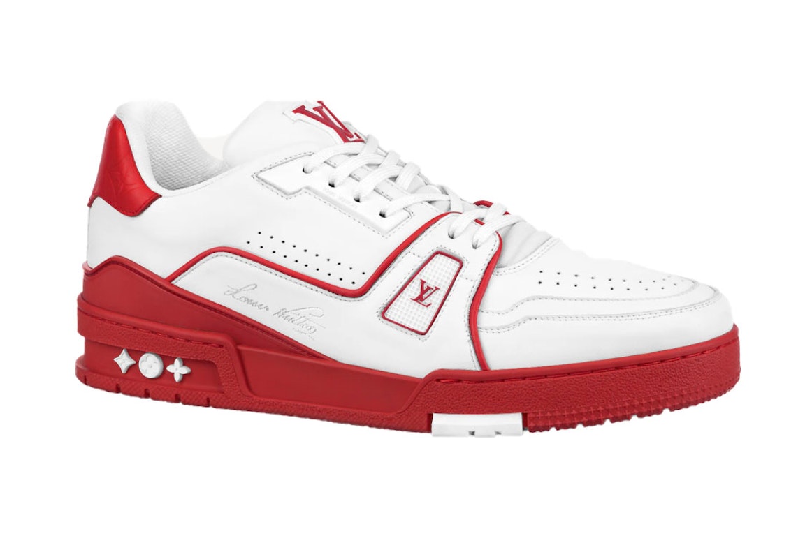 Pre-owned Louis Vuitton Trainer White Red Signature In White/red