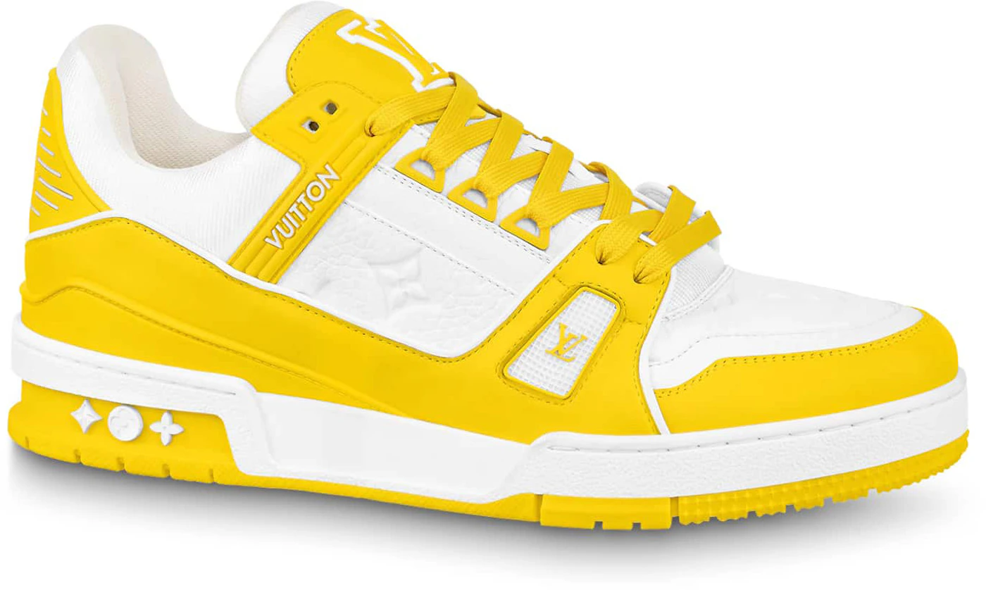 Louis Vuitton Black White LV Monogram Neon Yellow Trainer Sneakers