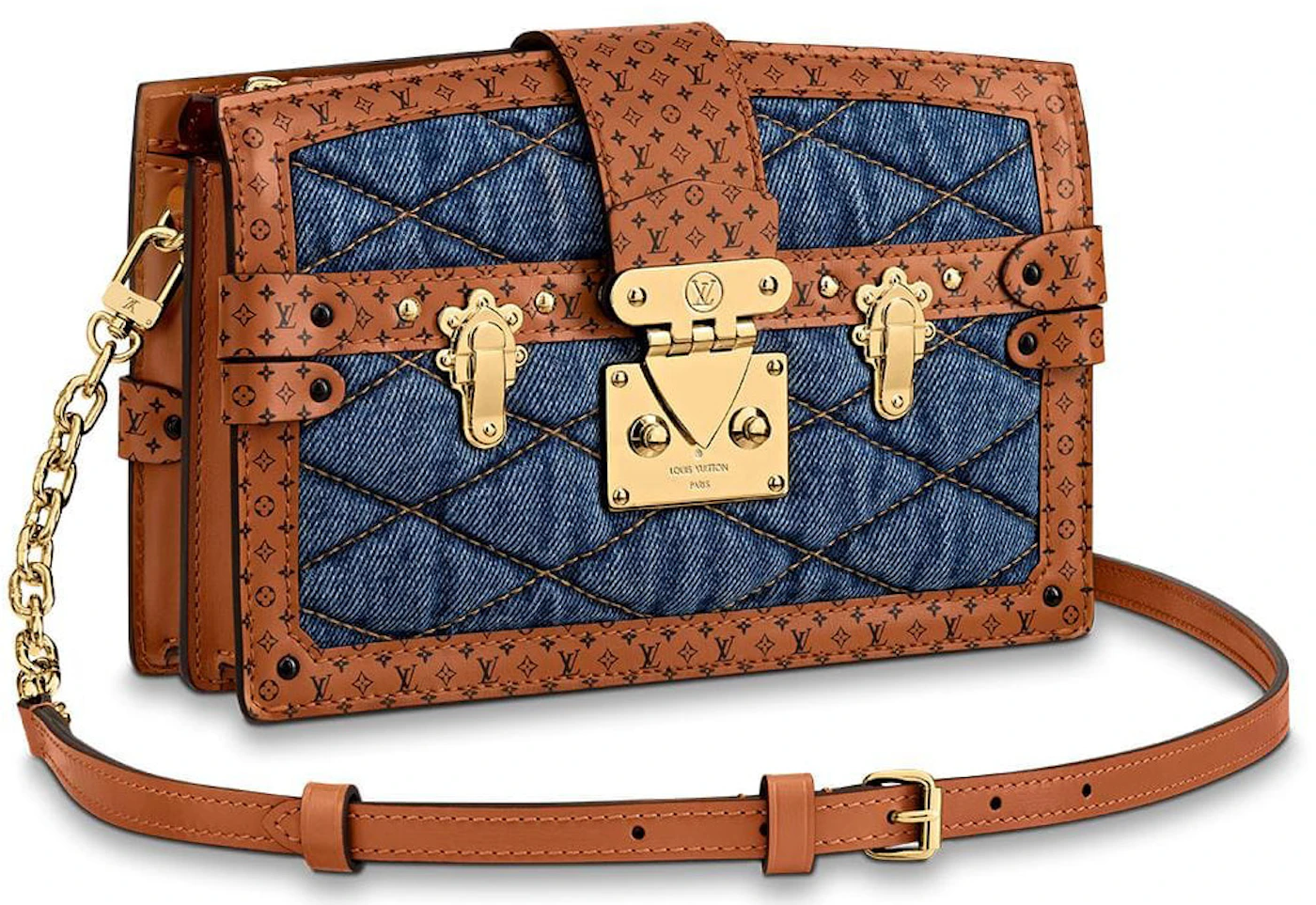 Louis Vuitton Trunk Clutch Quilted Denim Blue in Denim Canvas/Calf Leather  with Gold-tone - TW