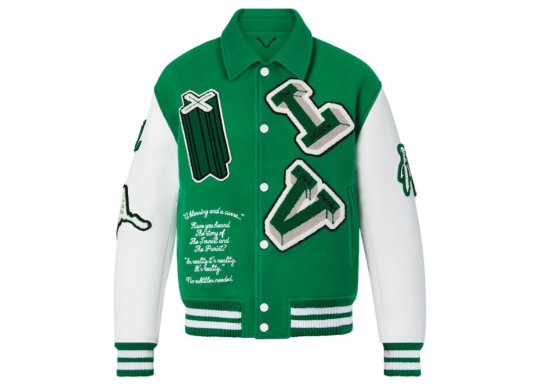 Pre-owned Louis Vuitton Varsity Leather Jacket Green