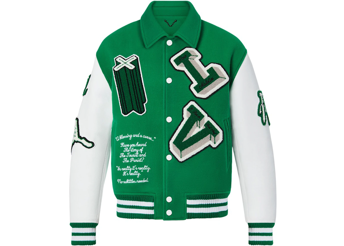 green and white lv varsity jacket