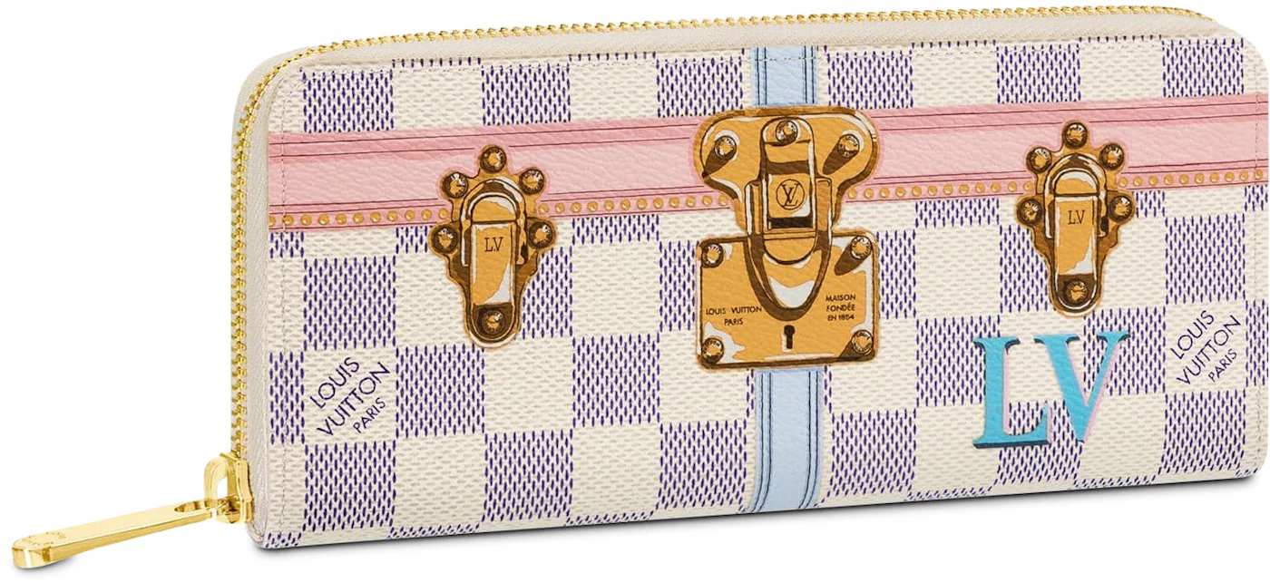 Louis Vuitton Wallet Clemence Damier Azur Summer Trunk Collection White/Blue /Pink in Coated Canvas with Gold-tone - US