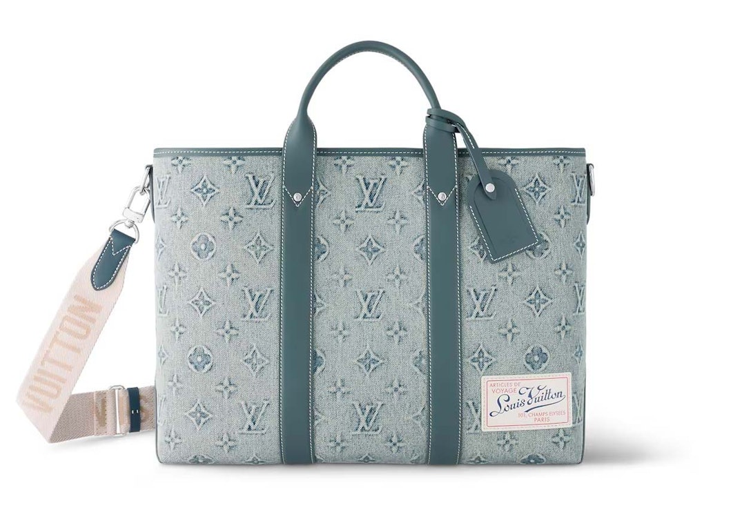 Pre-owned Louis Vuitton Weekend Tote Nm Monogram Washed Denim Coated Canvas