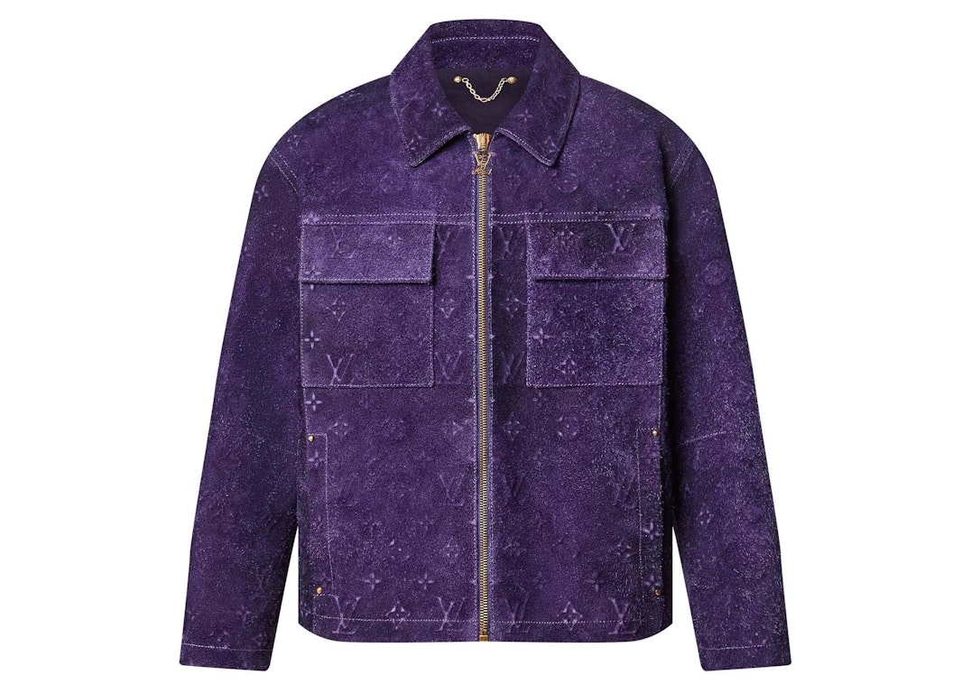 Pre-owned Louis Vuitton Workwear Monogram Embossed Suede Jacket Violet