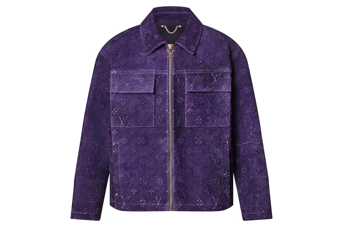 Pre-owned Louis Vuitton Workwear Monogram Embossed Suede Jacket Violet