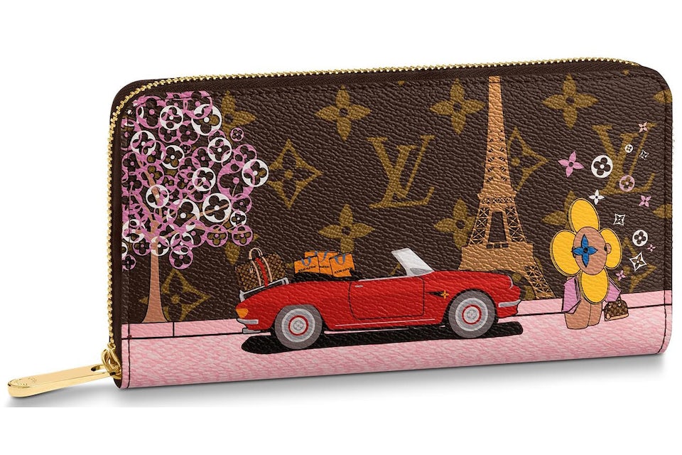 AUTHENTIC LOUIS VUITTON Paris Zippy Zip Brown Wallet Monogram w/ Pink  Interior