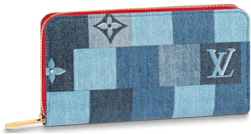Louis Vuitton Zippy Wallet Denim Monogram Check Blue/Red