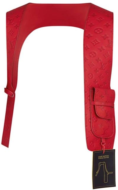 Red Emboss LV Leather Keychain