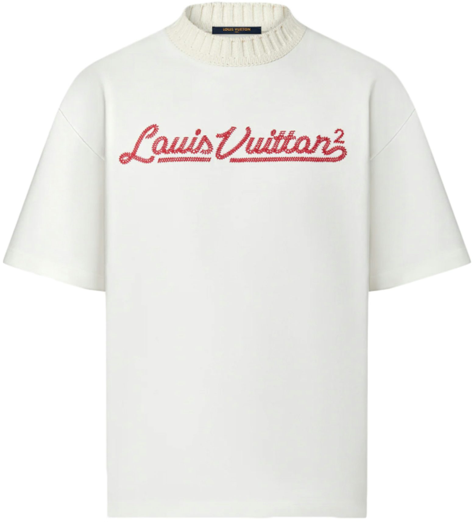 AUTH Louis Vuitton Signature LV Knit Tee Blue White Red Shirt white Size M