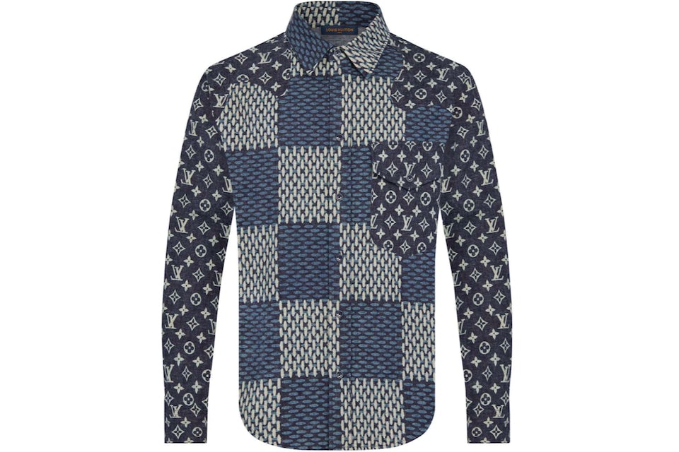 Louis Vuitton x Nigo MNGM Waves Giant Damier Flannel Shirt Indigo Men's -  SS20 - US
