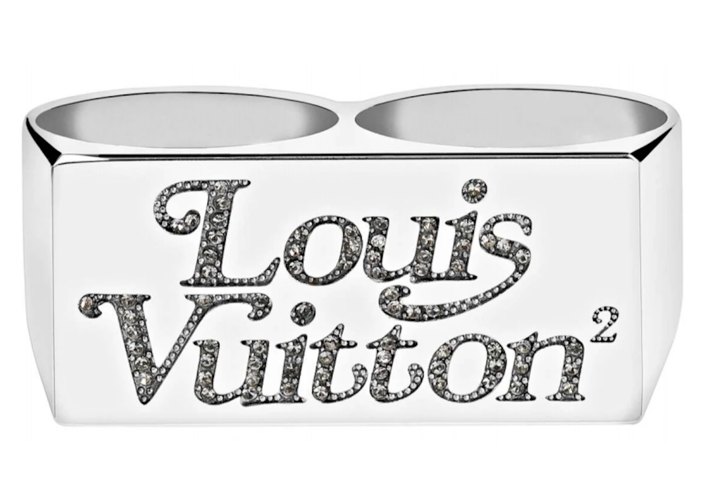 LOUIS VUITTON Essential V Ring gold & silver tones LV RING Sz M  AUTHENTIC