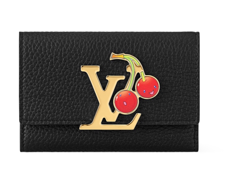 Pre-owned Louis Vuitton Women's X Takashi Murakami Cherry Capucines Compact Wallet In Black