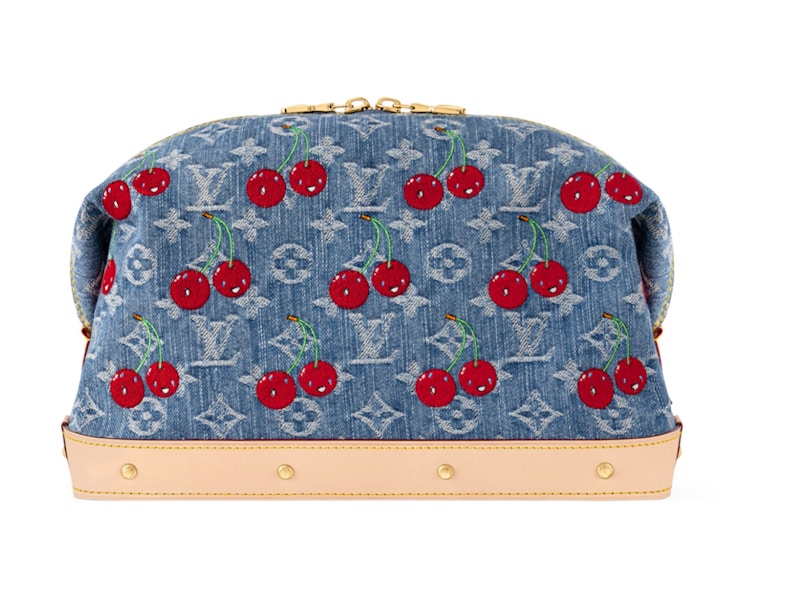 Pre-owned Louis Vuitton Women's  X Takashi Murakami Cherry Cosmetic Pouch Gm In Denim Monogram