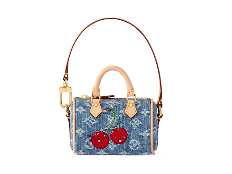 Pre-owned Louis Vuitton Women's X Takashi Murakami Cherry Micro Speedy Denim Cerise Bag Charm In Denim Monogra In Blue