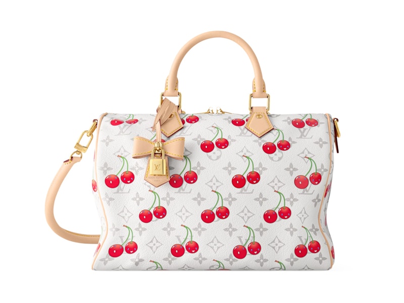 Pre-owned Louis Vuitton Women's  X Takashi Murakami Cherry Speedy Soft Bandouliere 30 In White Monogram