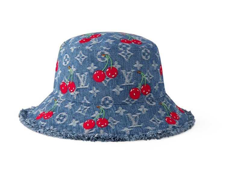 Pre-owned Louis Vuitton Women's  X Takashi Murakami Denim Cherry Bucket Hat In Monogram Denim