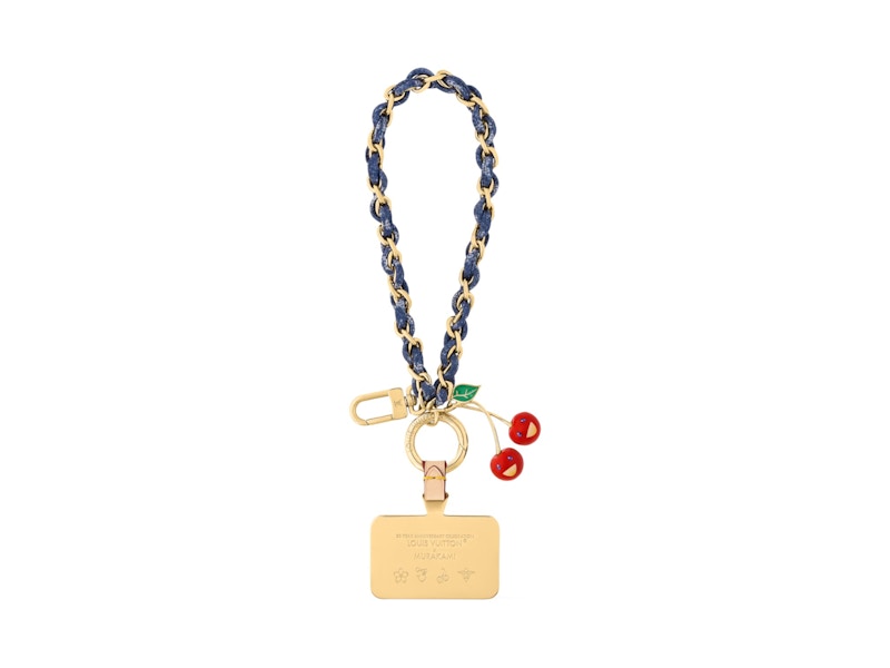 Pre-owned Louis Vuitton Women's X Takashi Murakami Denim Cherry Phone Holder In Denim Monogram In Blue