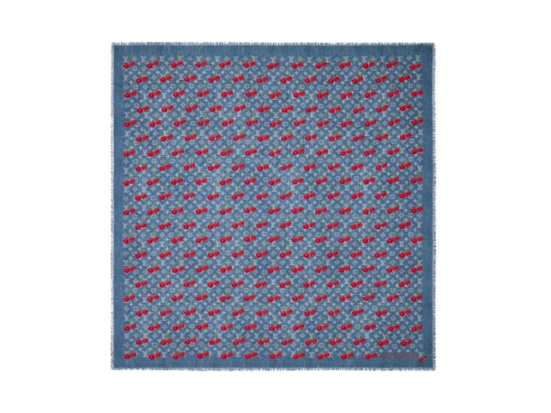 Pre-owned Louis Vuitton Women's X Takashi Murakami Denim Cherry Shawl In Blue Denim