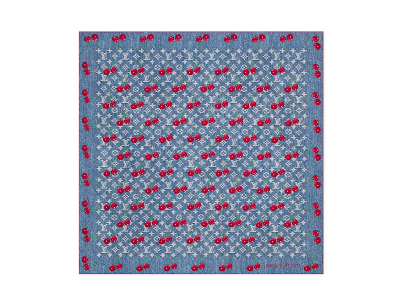 Pre-owned Louis Vuitton Women's X Takashi Murakami Denim Cherry Square 90 In Blue Denim