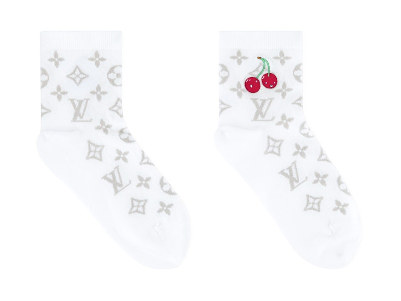 Pre-owned Louis Vuitton X Takashi Murakami Monogram Cherry Socks In White