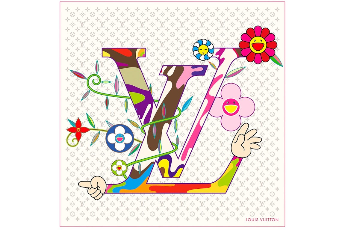 Louis Vuitton x Takashi Murakami Monogram Superflat Square 90 White ...